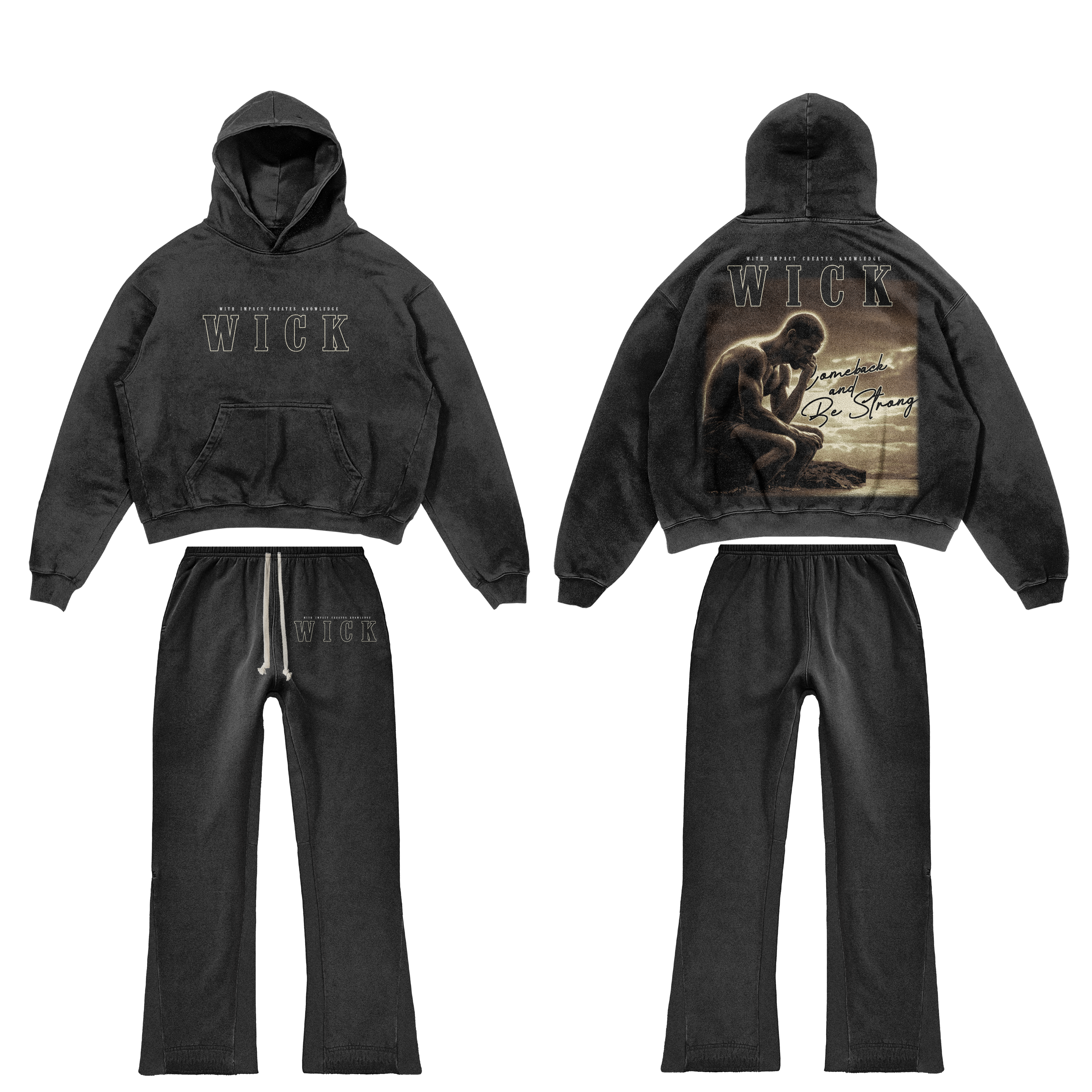 Black Satin Hoodie / Flared Pants Set