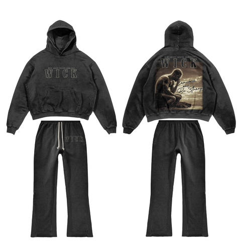 Black Satin Hoodie / Flared Pants Set