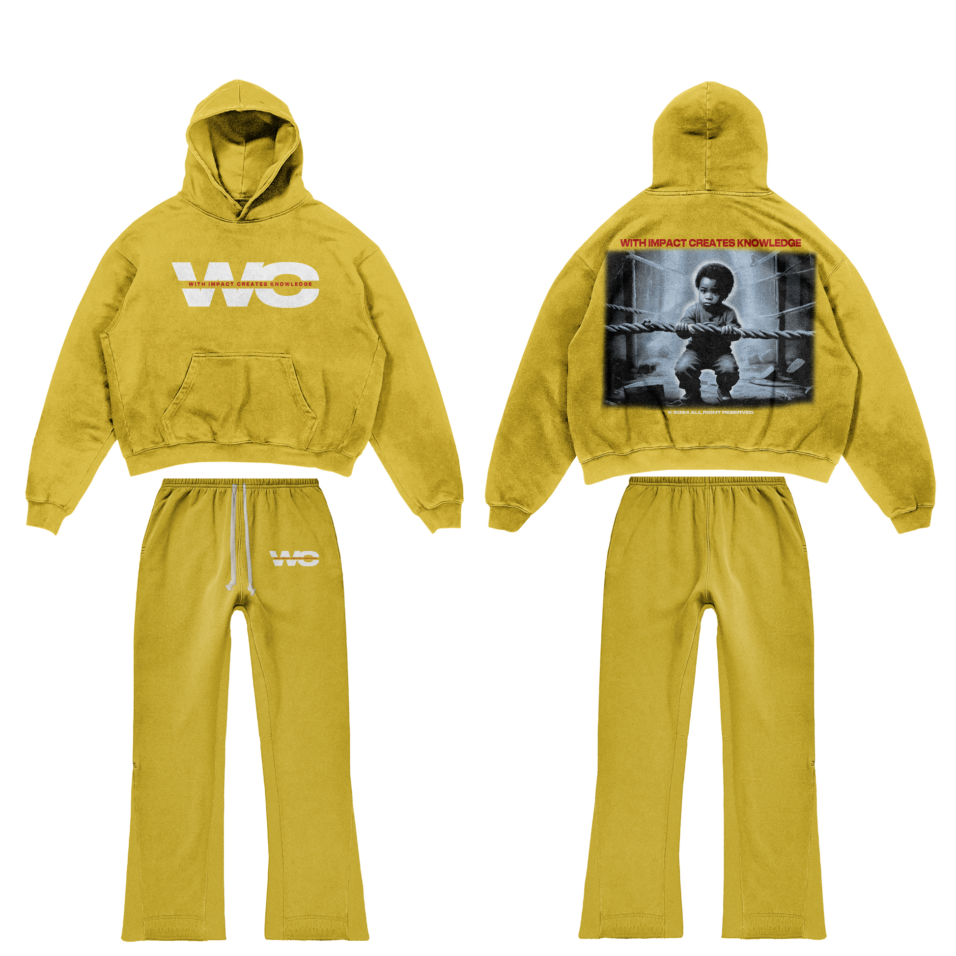 Yellow satin jogging flare set-1