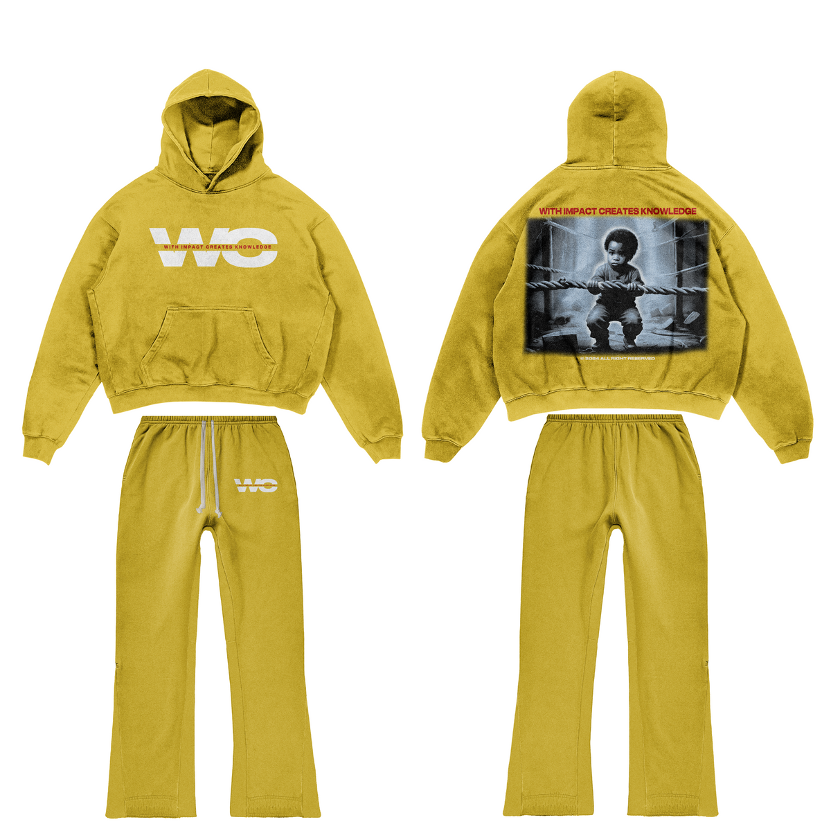 Yellow satin jogging flare set