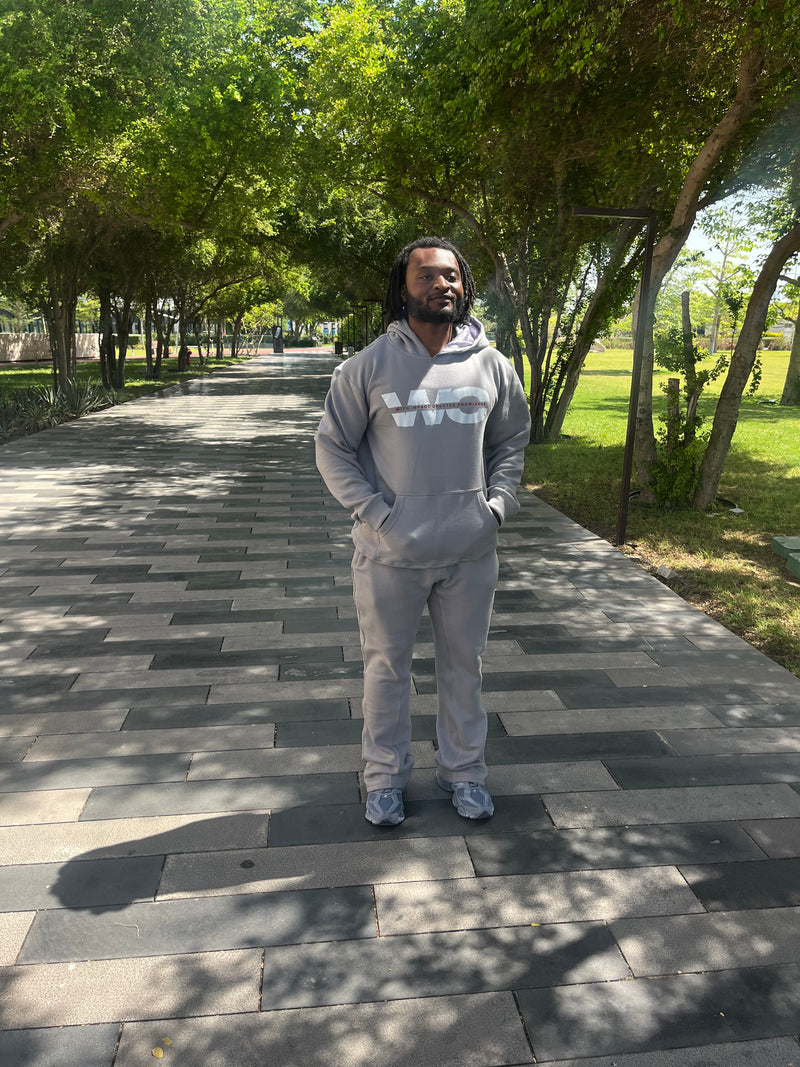 Grey Satin jogging flare set-zoom-