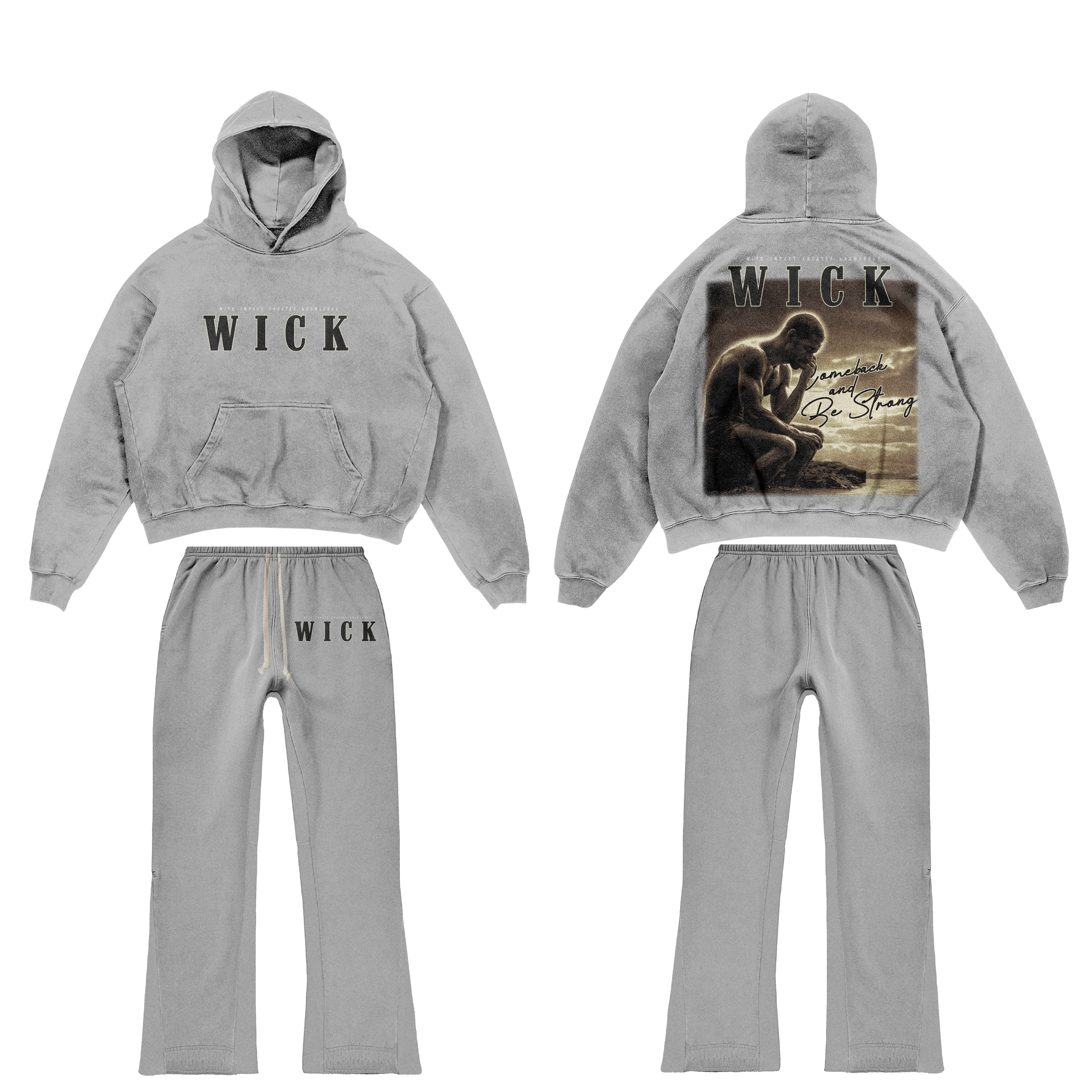 Grey satin hoodie / flared pants  set-zoom-1