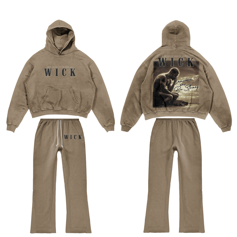 Brown satin hoodie / flared pants  set-zoom-