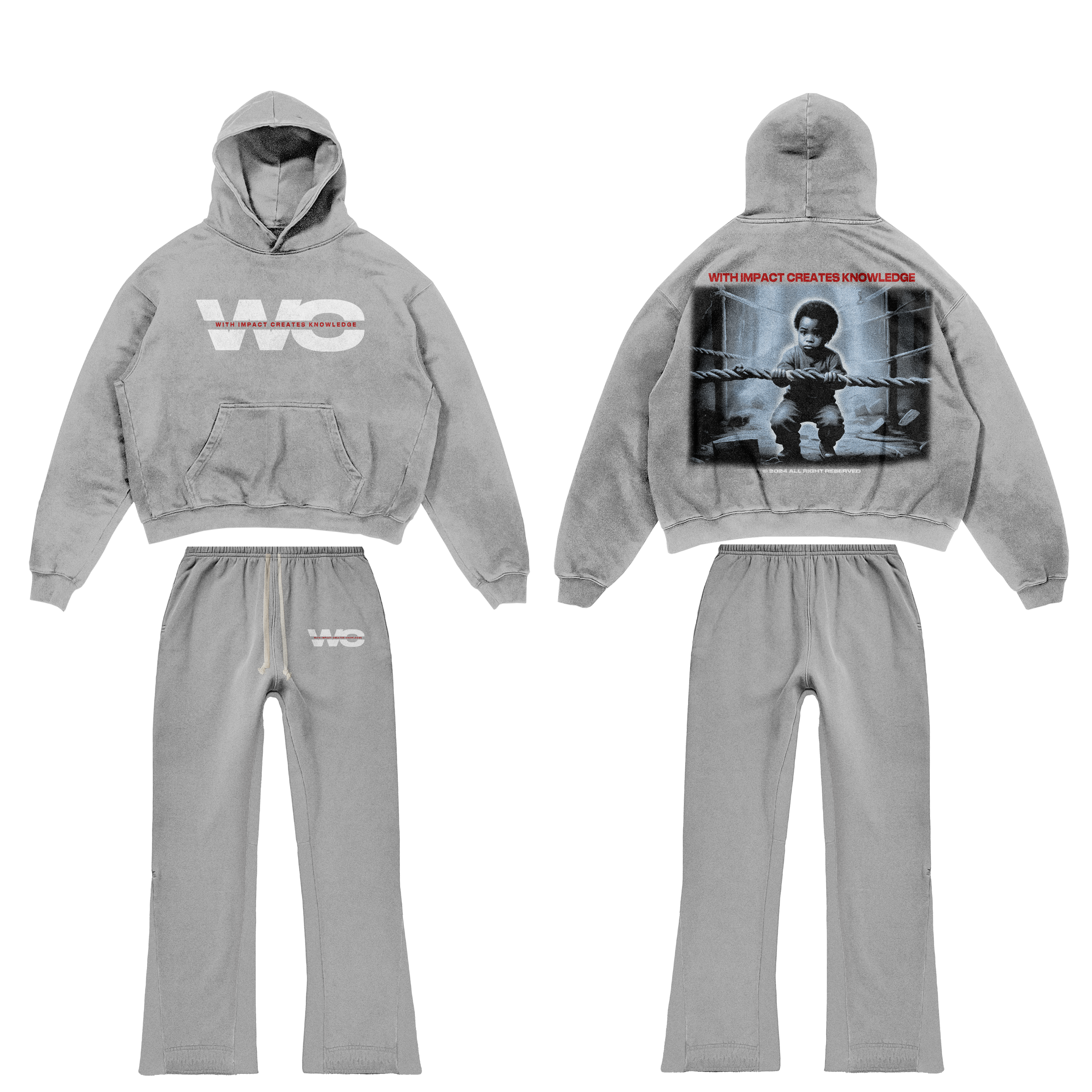 Grey Satin jogging flare set-zoom-1