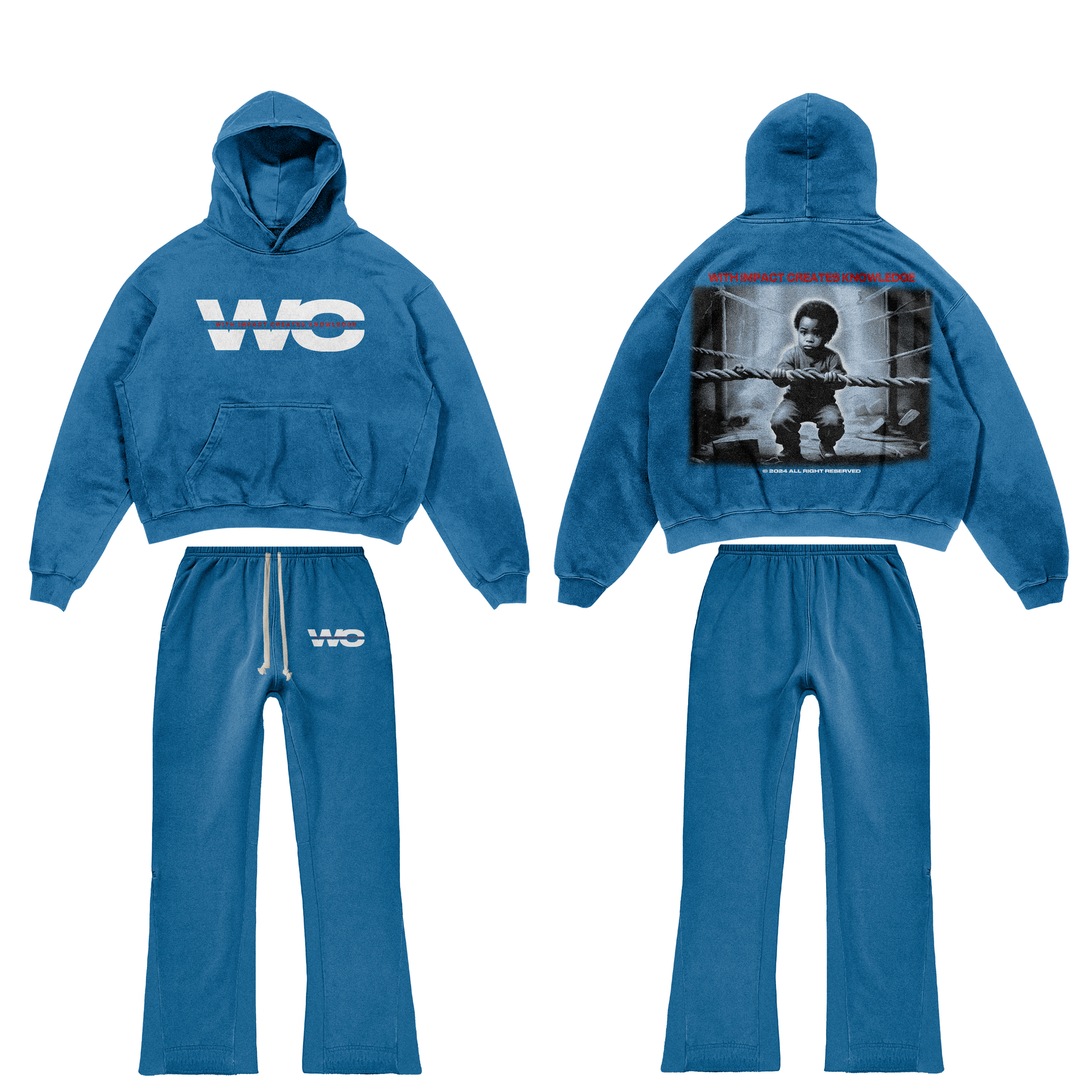 Blue Satin Jogging Flare Set-1