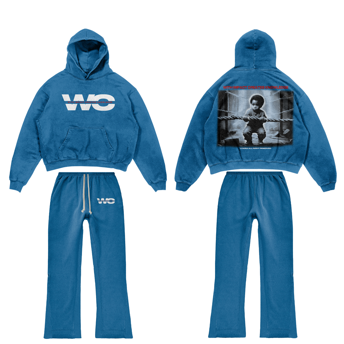 Blue Satin Jogging Flare Set