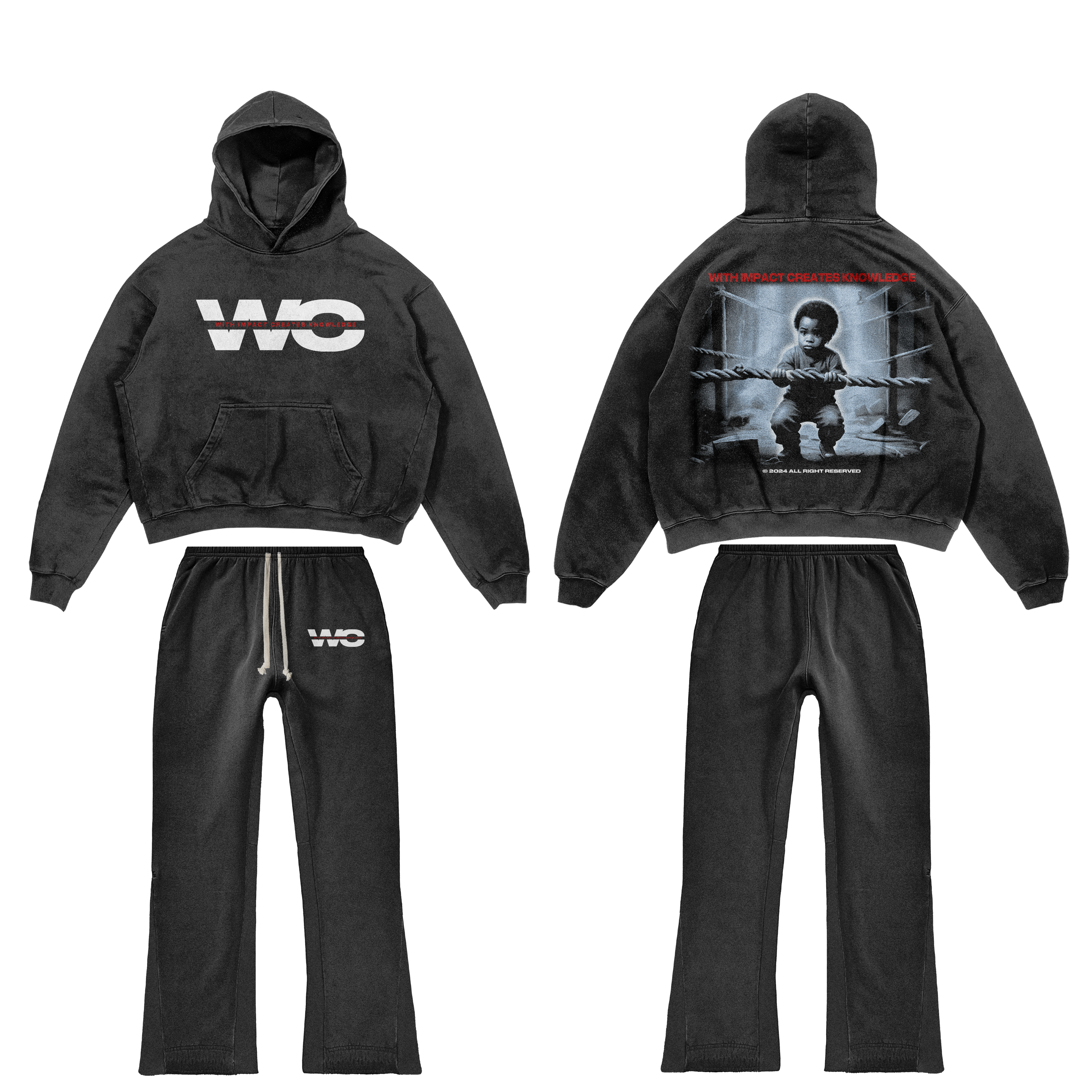 Black Satin jogging flare set-zoom-1